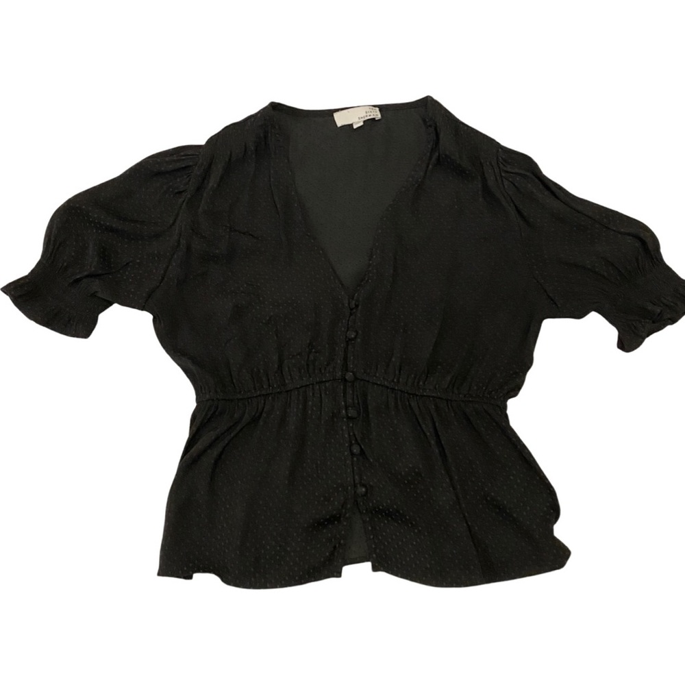 Ten Sixty Sherman Women’s Black Polka Dot Blouse, Puff Sleeves (size M)